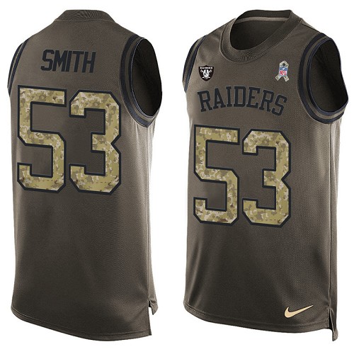 Men's Limited Malcolm Smith Nike Jersey Green - #53 Salute to Service Tank Top NFL Oakland Raiders